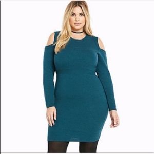 Torrid Teal Cold Shoulder Bodycon Sweater Dress